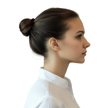 Young woman in profile with a neat bun hairstyle png
