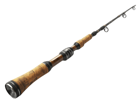 Fishing rod with wooden grip and stylish design png