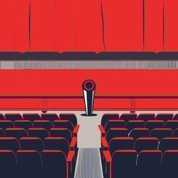Empty Auditorium Red Seats, Stage, Podium vector
