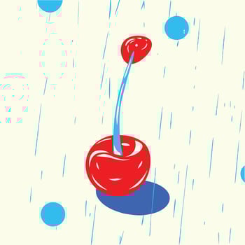 Abstract Cherry Illustration Red Fruit, Blue Background, Rain vector