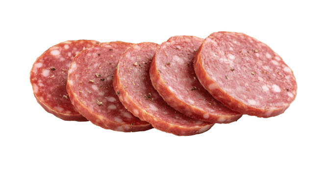 Delicious slices of cured sausage ready to enjoy png