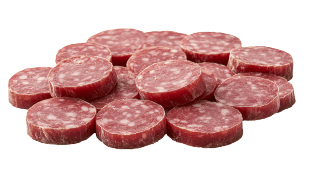 Slices of cured meat arranged on a table png