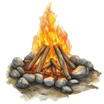Campfire burning brightly in a stone circle png