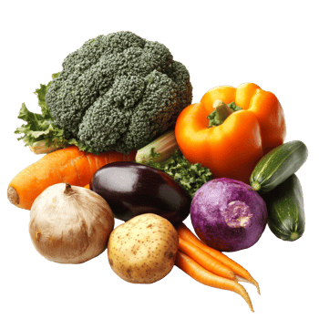 Fresh vegetables arranged on a white background png