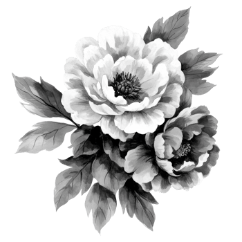 Black and white peony flower arrangement png