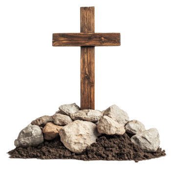 Wooden cross on stones in serene spot png