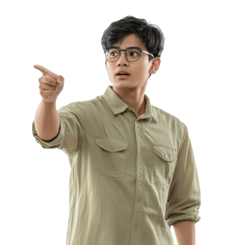 Young man pointing with curiosity in casual attire png