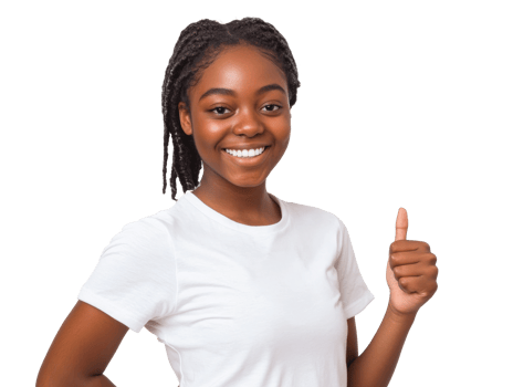 Smiling girl giving thumbs up in simple setting png