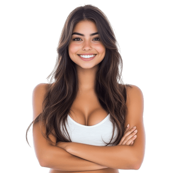 Smiling young woman with long hair and confidence png