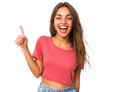 Young woman joyfully celebrating with a smile png