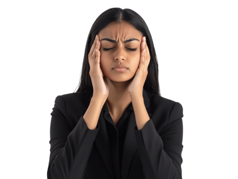 Woman displaying stress in business attire png
