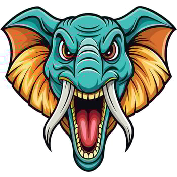 an elephant head with its mouth open and its tusks vector