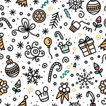 christmas seamless pattern with various holiday items vector