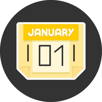 1 January Flat Grey Circle Style Icon vector
