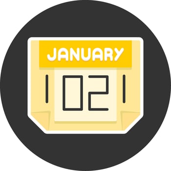 2 January Flat Grey Circle Style Icon vector