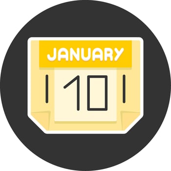 10 January Flat Grey Circle Style Icon vector