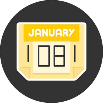 8 January Flat Grey Circle Style Icon vector
