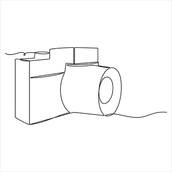 Continuous camera single line art drawing outline design illustration vector