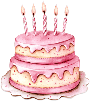 a watercolor pink 5th birthday cake with glitters png