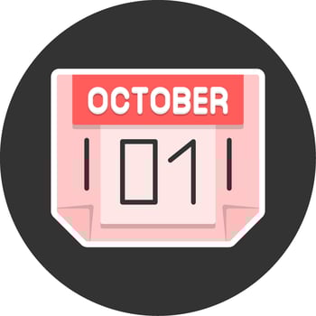 1 October Flat Grey Circle Style Icon vector
