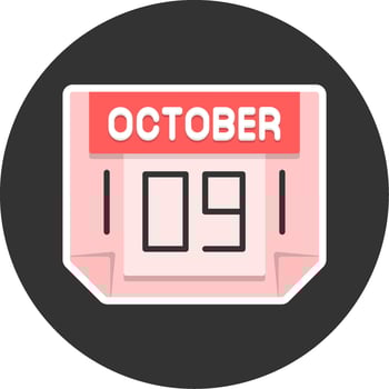 9 October Flat Grey Circle Style Icon vector