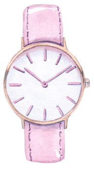watercolor pink woman wristwatch with golden arrows isolated png