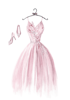 watercolor pink wedding dress and pink woman shoes png