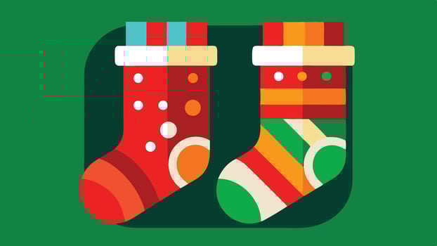Colorful festive stockings hanging in a cheerful arrangement celebrating the holiday season vector