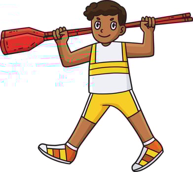 Rowing Oarsman Carrying Oars Cartoon Clipart vector