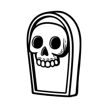 cartoon tombstone with skull isolated drawing line art style sketch classic vintage design illustration vector