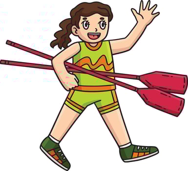 Rowing Oarswoman Carrying Oars Cartoon Clipart vector