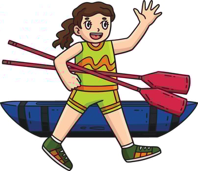Rowing Oarswoman Carrying Oars Cartoon Clipart vector