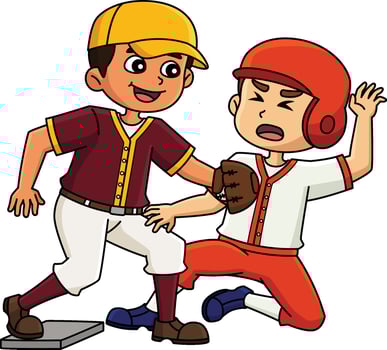 Baseball Player Base Tagging Cartoon Clipart vector