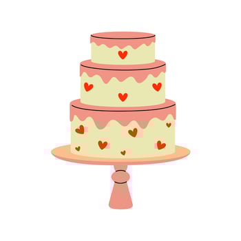 Three-tiered cake with hearts, perfect for celebrations and special occasions vector
