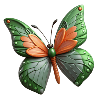 3D Green and Orange Butterfly png