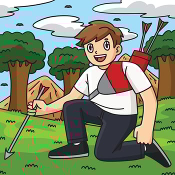 Archery Archer Picking Up Arrow Colored Cartoon vector