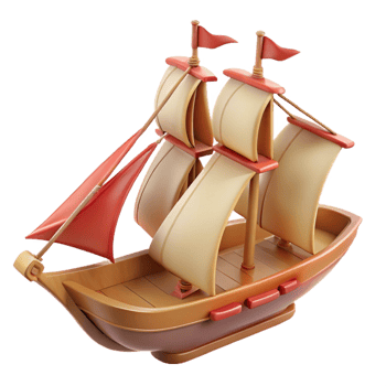 Cartoon Wooden Sailboat 3D Model png