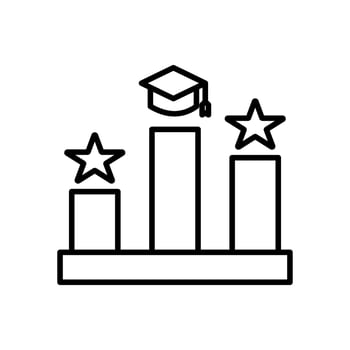 student champion icon, Graduation cap on top podium surrounded by stars. Suitable for graduation themed designs, educational presentations, or academic achievements. vector
