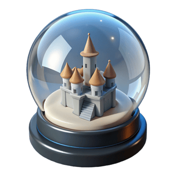 Isometric Render of a Castle in a Snow Globe png