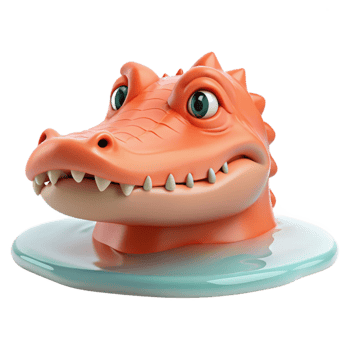 3D Cartoon Crocodile Head with Water png