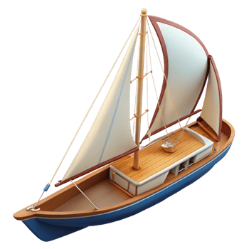 Sailboat with White Sail and Wooden Deck png
