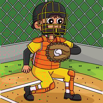 Baseball Catcher Colored Cartoon Illustration vector
