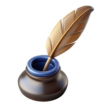 3D Illustration of a Quill Pen in an Inkwell png