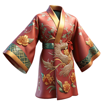 Red Floral Embroidered Kimono png