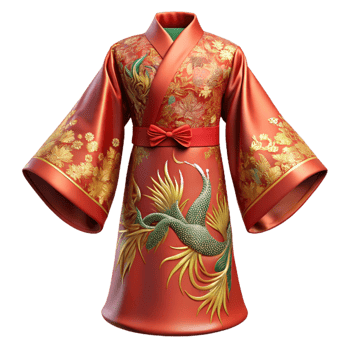 Red And Gold Embroidered Kimono Illustration png