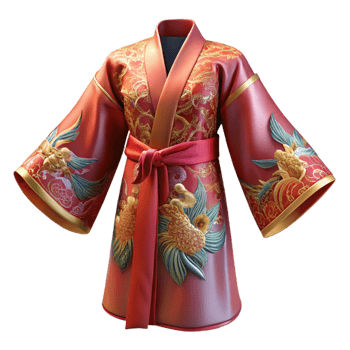 Red Floral Robe with Gold Trim png