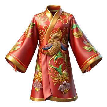 Red Embroidered Robe with Gold Accents png