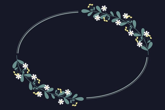 Oval Framed Or Wreath With Green Leaves And Yellow White Flowers vector