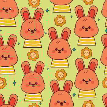 seamless pattern cute cartoon bunny with flower. cute animal drawing for wallpaper, pattern, background vector