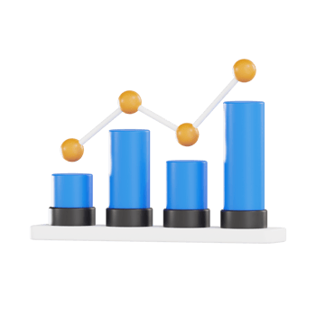 3D Growth Bar Chart with Data Trend Line - Business Analytics png